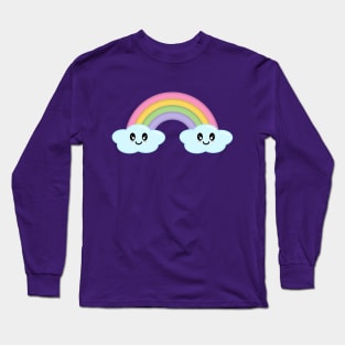 Kawaii Cute Happy Rainbow and Clouds in Purple Long Sleeve T-Shirt